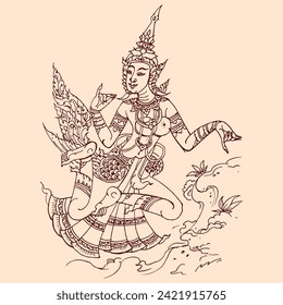 Angel in Thai art vector for illustration, card, decoration