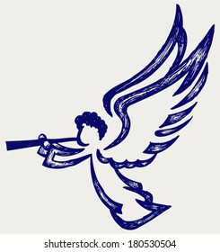  Angel with trumpet. Doodle style
