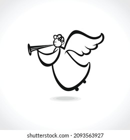 Angel with a trumpet. Simple vector illustration of a free hand line. Cartoon illustration.