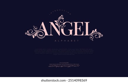 Angel typography beauty fashion elegante minimalista serif italic Fuentes decorativas de la boda vintage retro logos. Logotipo de alfabeto de fuente de lujo mínimo. Ilustración vectorial