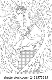Angel Ukraine coloring book page vector image lineart