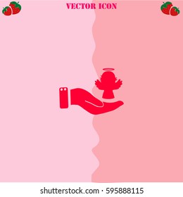 Angel vector  icon. Strawberry Background.