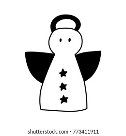 Angel vector illustration. Christmas holiday decor. Cartoon character. Cute hand drawn silhouette isolated on white. Scandinavian nordic flat design for print Greeting card, home interior.
