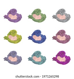 Angel, vector image. Guardian angel. A set of multi-colored images of a sleeping angel.