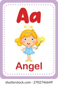 Vetor de anjo isolado no fundo branco. Alfabeto Palavras da letra A de Angel. Cartas de cartão para crianças