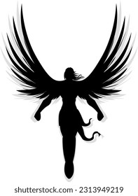 Angel - vector isolated. Tattoo design, wings. Heaven.