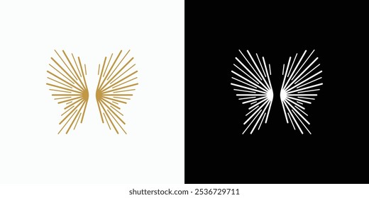 Angel vector logo design with butterfly wings light beam in modern, simple, clean and abstract style. Icon for business, jewelry, fashion and personal branding.