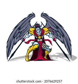 angel warrior with spears in a rage