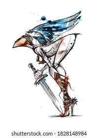 Angel warrior. Angel with wings and sword