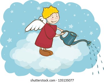 Angel and watering can