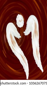 Angel white milk for sweet awakening on the background of abstractly drawn drink, coffee, cappuccino, cocoa in vector, color of brown chocolate