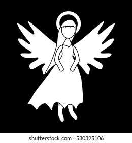 Angel White Silhouette Icon Symbol Design. Vector illustration isolated on black background. Angel silhouette.
