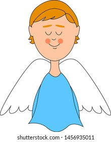 Ángel con alas blancas, ilustración, vector sobre fondo blanco.