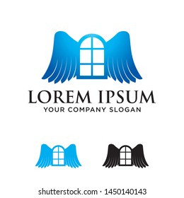 Angel window logo. House, real estate, apartments, hotels with wings symbol