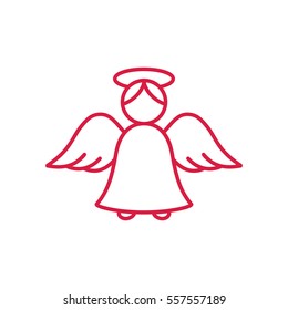 angel wing fly cupid minimalistic xmas christmas valentine love outline thin line vector icon red on white background