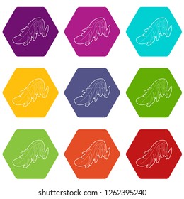 Angel wing icons 9 set coloful isolated on white for web