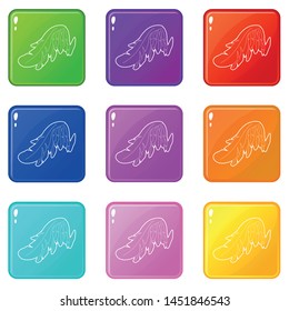 Angel wing icons set 9 color collection isolated on white for any design