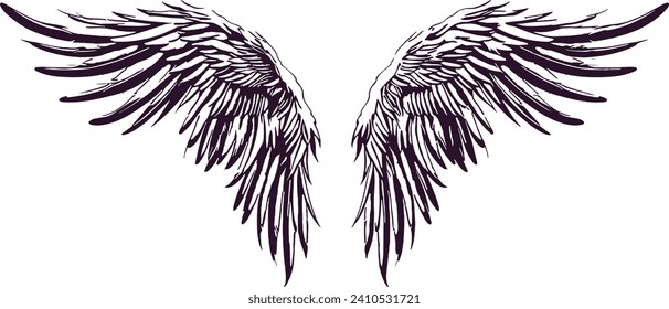 Angel wing illustration vector, wings graphic element, thin line black, angelic feathered vector, angel wing clipart	
