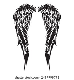 Vector de ilustración de ala de ángel, elemento gráfico de alas, línea delgada negra, Vector con plumas angelicales, Clipart de ala de ángel