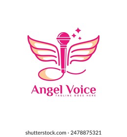 Angel wing logo design. Minimalist singing microphone combined with angel wing shape concept.
