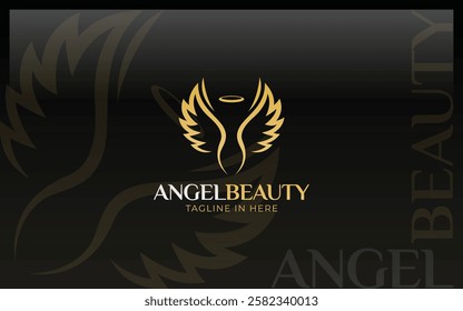 Angel wing logo formed women body symbol in gold color