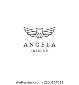 angel with wing and ring logo design template flat vector