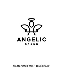 angel with wing and ring logo Vector icon illustration design in trendy line outline style