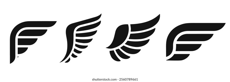 angel wing silhouettes. wing icons vector