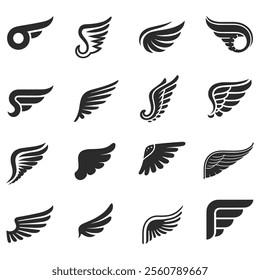 angel wing silhouettes. wing icons vector