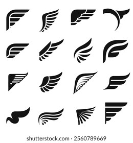 angel wing silhouettes. wing icons vector