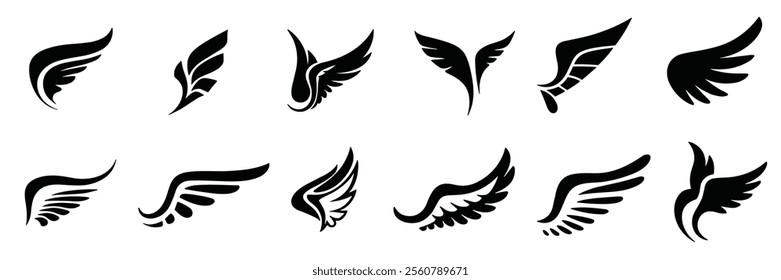 angel wing silhouettes. wing icons vector