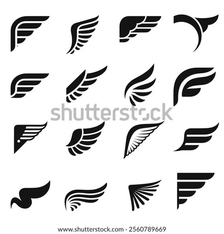angel wing silhouettes. wing icons vector
