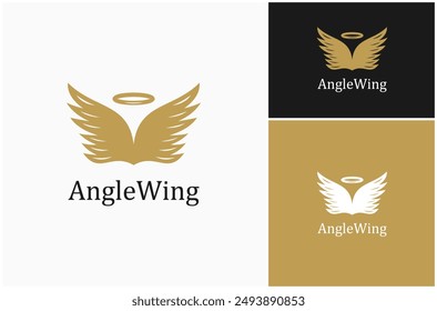 Angel Wing Spread Fly Angelic Cupid Cherub Fairy Feather Wings Vector Logo Design Illustration