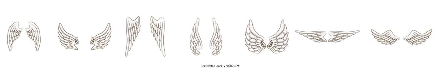 angel wing vector set graphic design. A collection of six different stylised angel wing designs. 