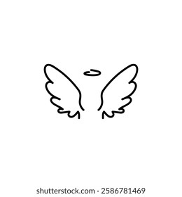 Angel winged glory halo drawings isolated on white background. Flying angel wings with a golden halo in flat style. Vector icon