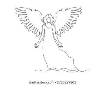 Ángel con alas, abstracto continuo de una sola línea de arte de dibujo a mano logotipo de boceto sobre fondo blanco