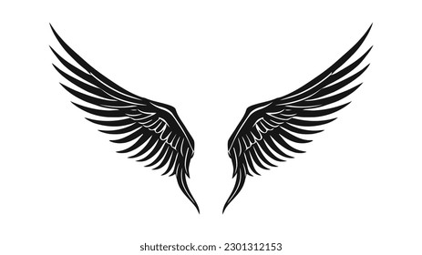 Angel wings, bird wings collection cartoon hand drawn vector illustration. Logo, icon.