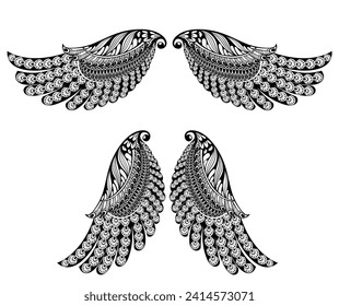 Angel wings, bird wings collection cartoon hand drawn vector illustration sketch