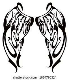 Ángel alas. Las alas de pájaro. Elemento de diseño para el tatuaje. 