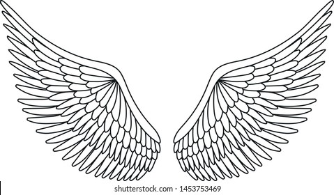 Angel Wings Black Lines Tattoo Outline Stock Vector (Royalty Free ...