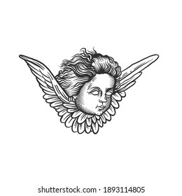 An angel with a wings. Can be used as a sketch of a tattoo.