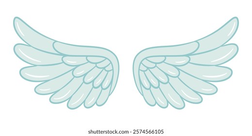 Angel wings cartoon doodle style. Hand drawn Trendy flat style cartoon isolated icon. Cupid wings. Vector illustration for web graphic design, poster, T-shirt print, Valentine’s Day Greeting Card.