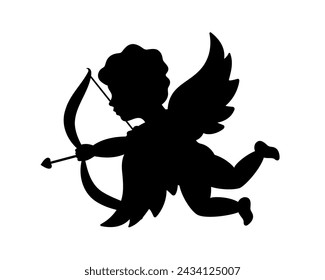 Ángel con alas. Silueta de querubín. Día de San Valentín. Símbolo de amor. Ilustración vectorial.