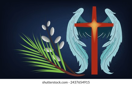 Angel wings and a cross for a Catholic holiday, a palm tree branch and a willow branch