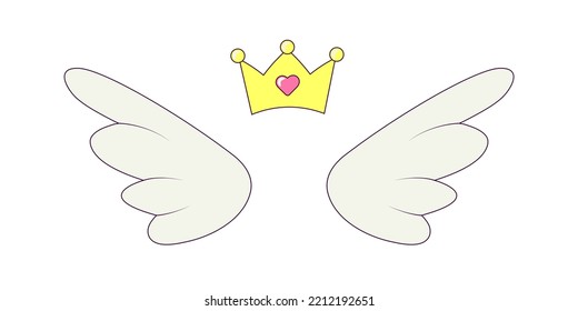 Angel Wings And Crown Bachelorette Party Illustration In Groovy Style