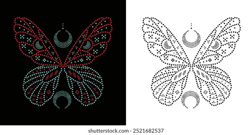 Diseño de Plantilla de diamantes de imitación de hierro de cristal de alas de ángel. Belleza para la Plantilla de diamantes de imitación digital de mariposa moderna única.