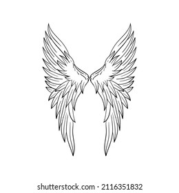 angel wings for design element, engraving, paper cutting, printing or coloring book.vector