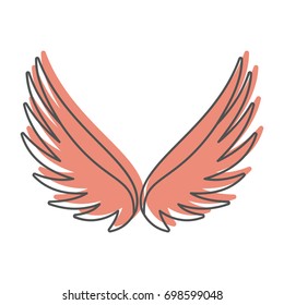 Angel wings doodle icon vector illustration for design and web isolated on white background. Wings vector object for labels, logos and advertising