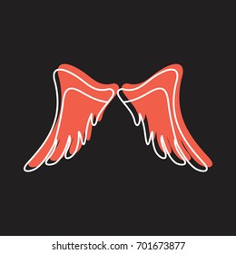 Angel wings doodle icon vector illustration for design and web isolated on black background. Wings vector object for labels, logos and advertising
