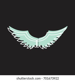 Angel wings doodle icon vector illustration for design and web isolated on black background. Wings vector object for labels, logos and advertising
